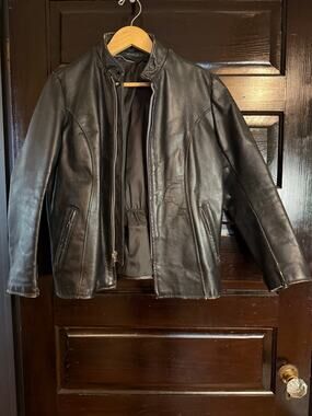 Vintage Black Distressed Leather Café Racer Motorcycle Jacket XS/S